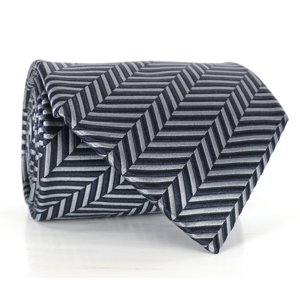 SULKA 100% Silk Neck Tie Blue Gray Herringbone Pattern Made in France